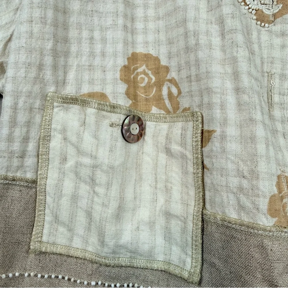 Faith by Celia Forrester Embroidered Linen Blend Floral Blouse Boho Artwear - Picture 7 of 10